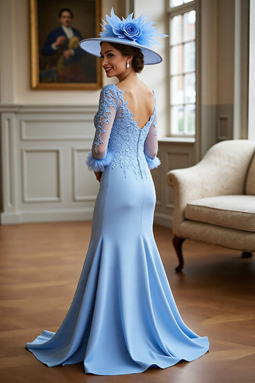 Sky Blue Mermaid Mother Of The Bride Dress With Appliques